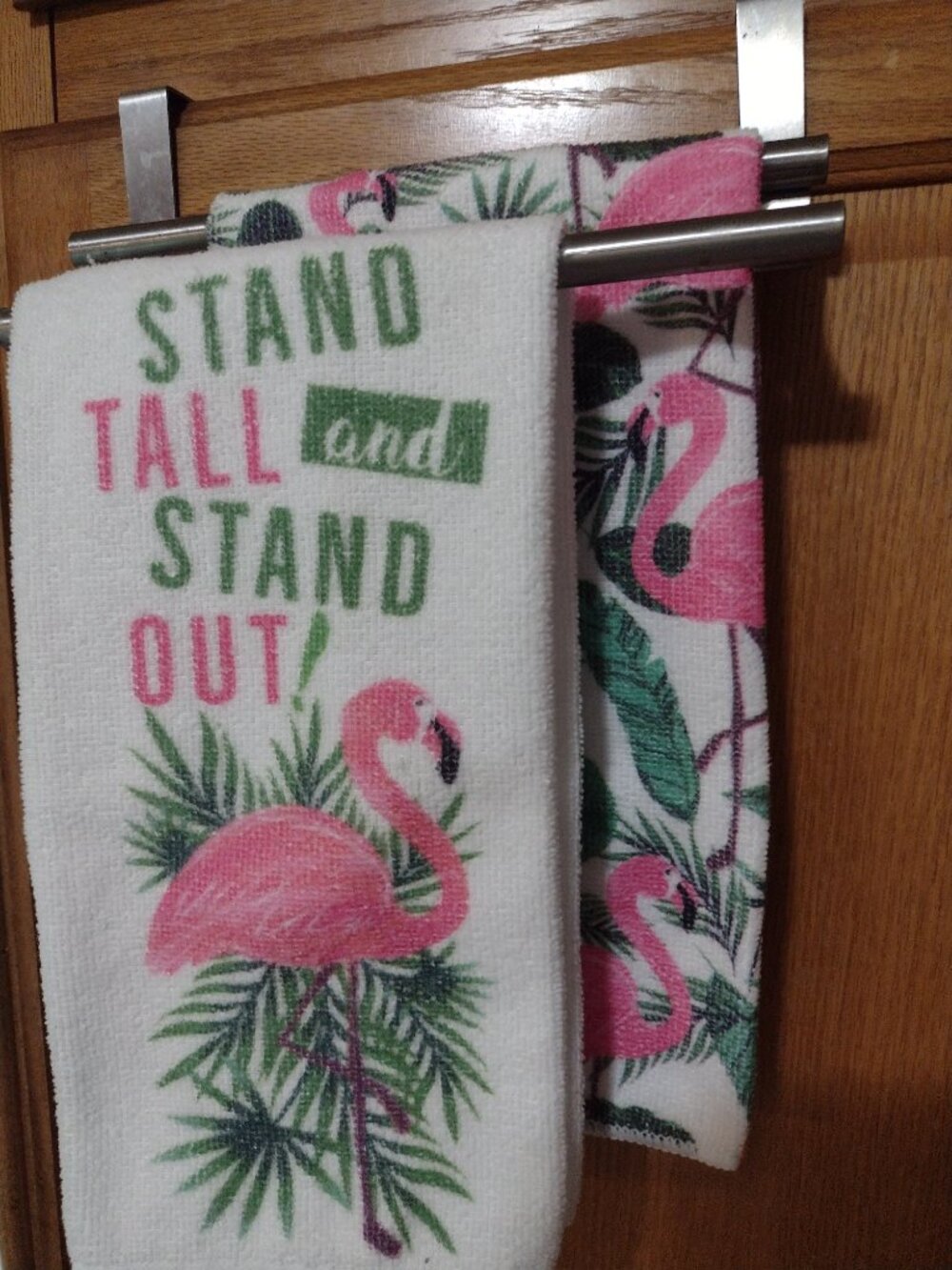 A Pair of Two Pink Flamingo Tropical Summer-Themed Kitchen Towels 15" X 25"